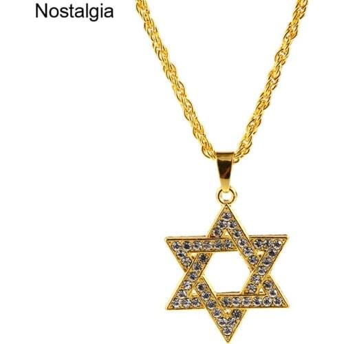 Nostalgia Jewish Star Of David Charm Sweater Necklace For Women Men Pendant Crystal Iced Out Jewelry
