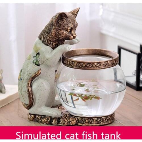 Novel and Funny Toy Simulated Cat Goldfish Tank Kitten Fishing Childrens Fun Gift Study Desk Animal Ornament Decoration
