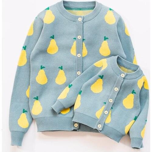 New Kids Knit Cardigan Mommy and Me Sweater for Famliy Tops Matching Clothes Jacquard Mother Daughter Son Warm Wool Jacket Coat