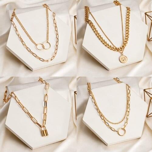 New Fashion Punk Carved Portrait Pendant Necklace For Women Statement Vintage Multilayer Chain Choker Necklace 2021Trend Jewelry