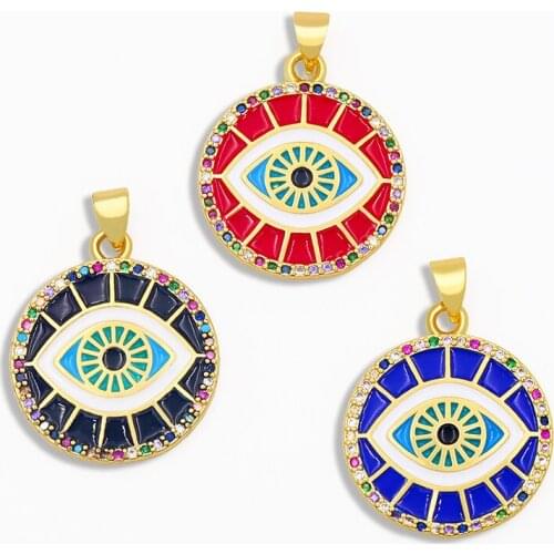 OCESRIO DIY Small Enamel Round Evil Eye Pendants For Women Multiple Colour CZ Nacklace Pendant Jewelry Making Supplies pdta069