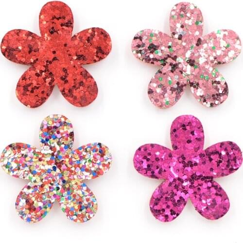 20Pcs Sequins Flower Patches for DIY Children Hair Accessories, Glitter Padded Appliques for Clothes Sewing Supplies K58