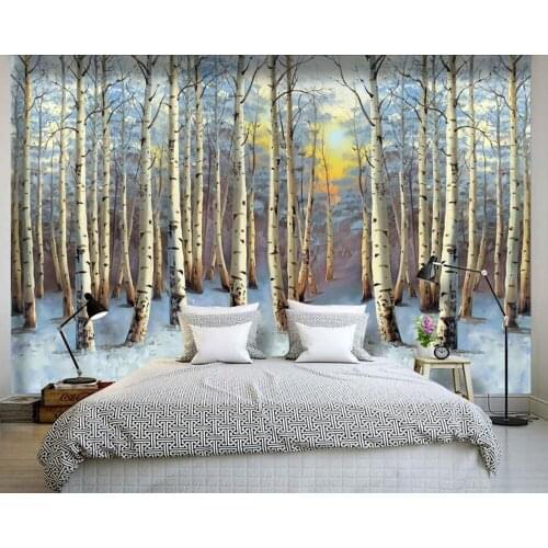 Custom 3D murals,Landscape painting poplar forest sunset wall paper mural 3d,living room TV wall children bedroom wallpaper