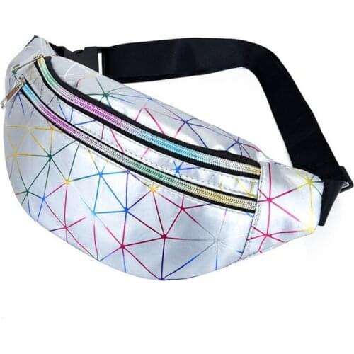 Holographic Waist Bag for Women Glitter Fanny Pack Waterproof Geometric Belt Bag Fashion Laser Waist Pack Phone Pouch
