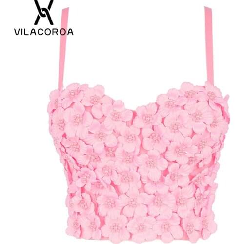 Flower Stitching Pearl Luxury Corset Women Camisoles Stage Shiny Tube Top Sling Camis Street Sexy Backless Tank Tops Slim Vest