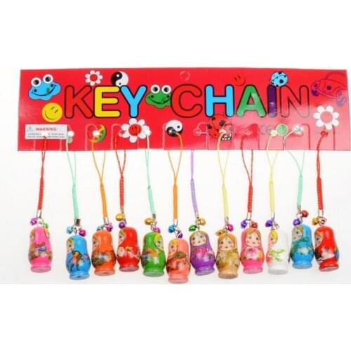 Russian Wooden Doll Keychain - PP bag Includes 12 Collectable Doll - Features With lanyard Party Gifts Key Chain