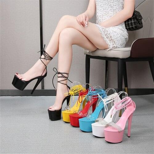 New Female Stiletto Platform Summer Sandals Women High Heel Sexy Show Wedding Shoes Bride Sandals Sequined Cloth Black White Red