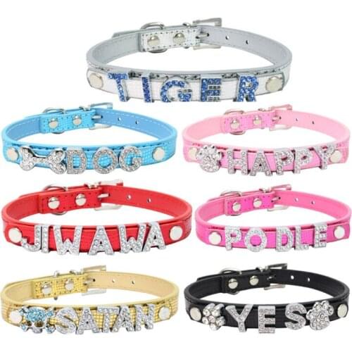 Dog Personalized Collar Free Name DIY Pet Cat Collar Bling Letters Necklace Small Dogs Cats Collars Accessories Pet Supplies