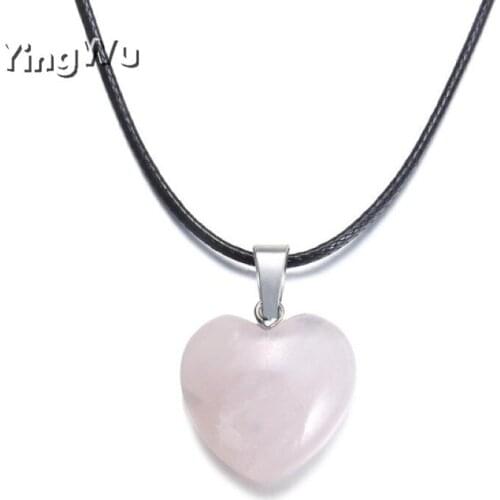 Yingwu Wholesale 5pcs Lot Natural Rose Quartz Crystal Pink Love Heart Stone Bead Pendant Necklace Jewelry