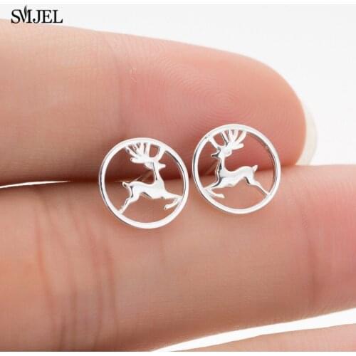 SMJEL Trendy Round Charm Earrings Women oorbellen zilver Reindeer Stud Earrings 2019 Fashion Earings Jewelry kolczyki damskie