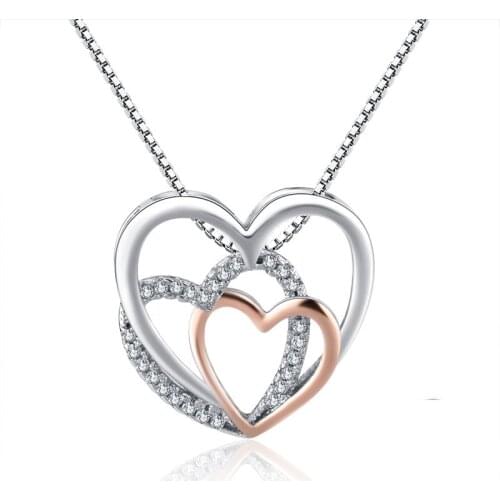 Beautiful 925 sterling Silver three Hearts Necklaces & Pendants For Women Fashion Lady Cubic Zirconia Party Jewelry Accessories