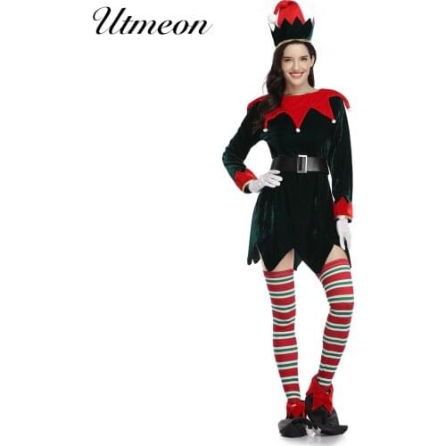 Adult Cosplay Santa Claus Womens Green Red Velvet Sexy Christmas Costumes Xmas Sexy Santa Dress Costume