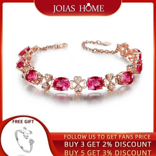 JoiasHome Silver 925 Bracelet for Women Fine Jewelry Geometry Gemstones Ruby Clover trendy women wedding bracelet gift Wholesale