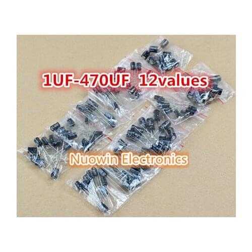 1UF-470UF 120pcs=12values*10pcs Aluminum Electrolytic Capacitor Assortment kit