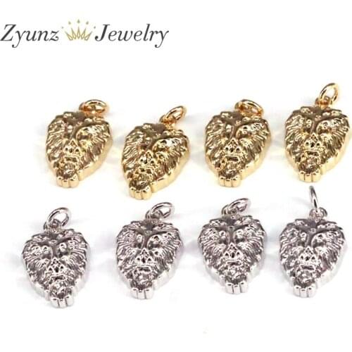 10PCS, Lion Pendant, Lion Head Pendant, Leo Zodiac Sign, Lion Head Charm, Gold Plated Lion Head