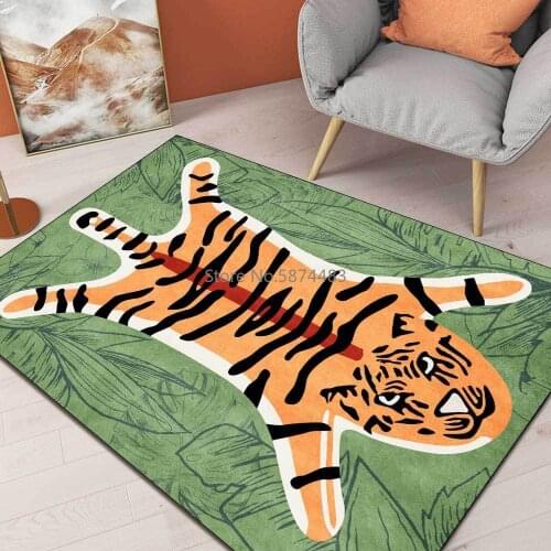 200*300cm Modern Cartoon Imitation Tiger Skin Green Plant Leaf Living Room Bedroom Bedside Carpet Floor Mat Customization