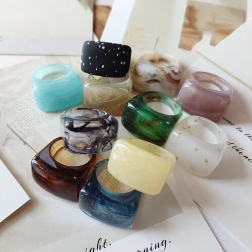 2021 New Colorful Transparent Acrylic Irregular Marble Pattern Rings for Women Resin Charms Candy Color Geometric Rings Jewelry