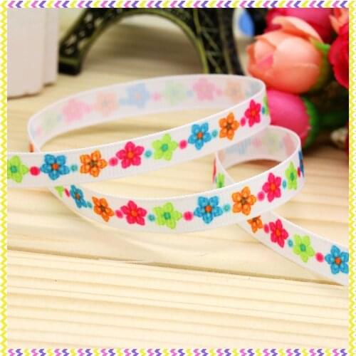 3/8'' Free shipping flowers printed grosgrain ribbon hairbow headwear party decoration diy wholesale OEM 9mm P4326