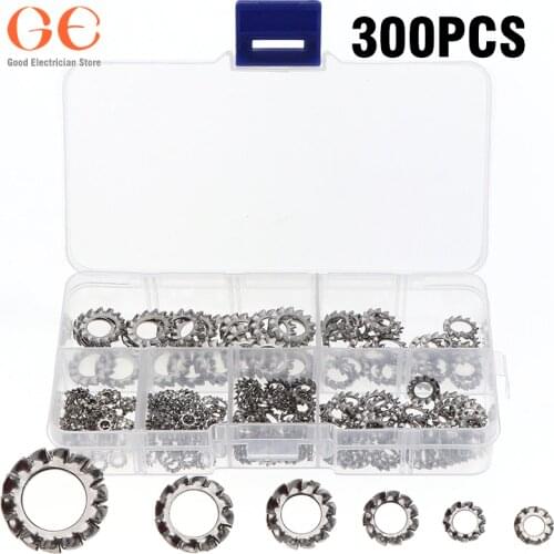 300pcs 304 stainless steel outer serrated lock washer set anti-loosening flat gasket M2.5-M8 pignose bibb washer metal washer