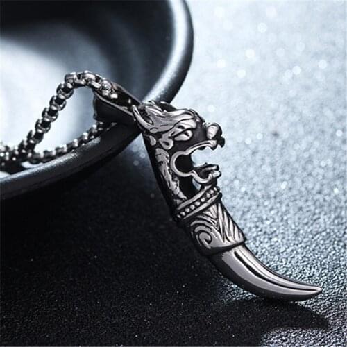316 Stainless Steel dragon Ox Horn Pendant Necklaces Vintage Jewelry Party Punk Man Personality Necklace