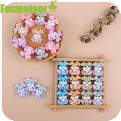 Fosmeteor 5pcs Mini Bunny Silicone Teether Beads BPA Free For Pacifier Clip DIY Cute Teething Necklace Toy Accessories Making