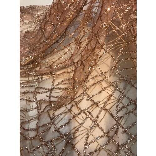 African French net tulle Lace Fabric SYJ-7235 New design glued glitter sequins lace fabric for wedding dress
