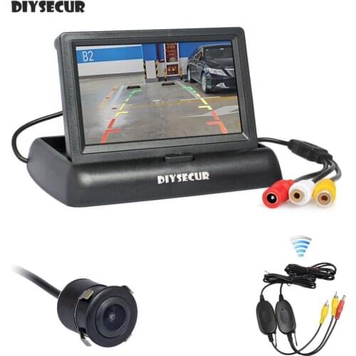 DIYSECUR Wireless 4.3inch Foldable TFT LCD Car Monitor HD Rear View Reverse Backup Car Camera Parking System