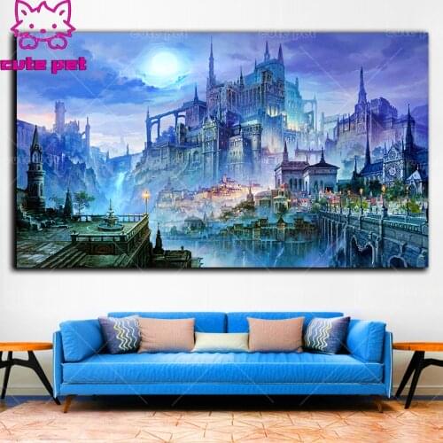 Large DIY Diamond Painting puzzle Full Square Round Painting fantasy Night Castle CrossStitch Rhinestones Mosaic Gift Home Decor