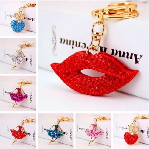 5D DIY diamond painting keychain Red lips,heart fashion cartoon princess keychain handmade diamond mosaic bag pendant finished