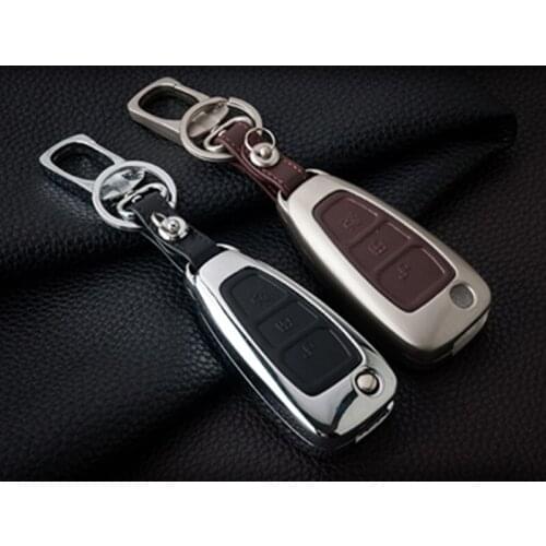 Zinc alloy Genuine Leather Cover For Ford Fiesta Focus 3 4 Mondeo Ecosport Kuga Focus ST Car Key Smart Remote Key Case Fob