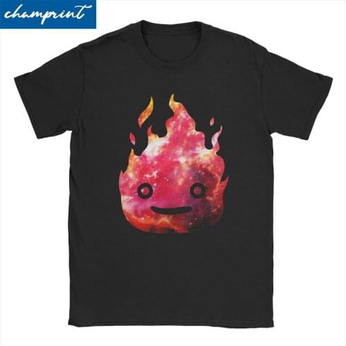 Men T-Shirts Calcifer Howls Moving Castle Fire Casual Cotton Tees Ghibli Miyazaki Anime T Shirt Round Collar Clothing Gift Idea