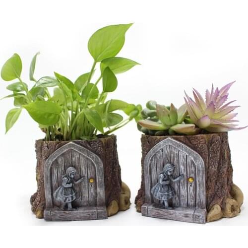 Girl Open Door Potted Resin Flower Pot Ornaments Succulent Cactus Plant Flower Pot Planter Outdoor Indoor Decoration Flower Pot