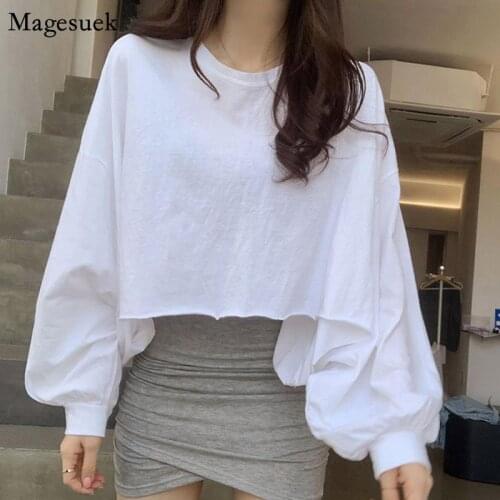 Cotton Casual Solid Tee Shirt Femme Short Batwing Sleeve Loose T-shirt Women New Spring Vintage O-Neck White Tees Tops 12877