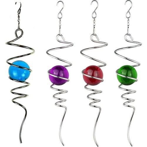 Crystal Wind Spinner Ball Spiral Tail Wind Chimes Pendant Home Indoor Outdoor Decoration Stainless Steel Crystal Glass Ball