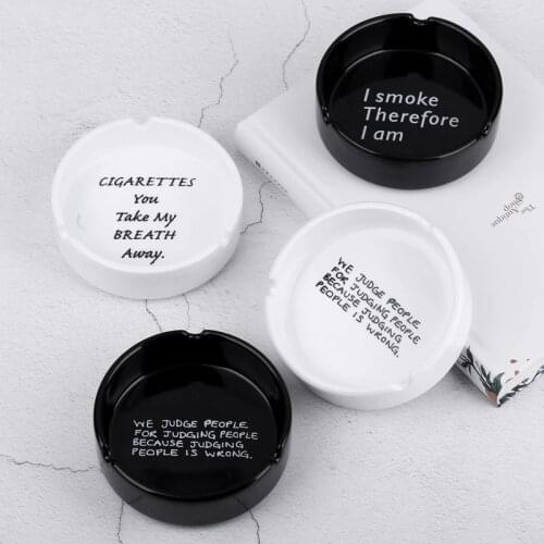 Ceramic Ashtray Black White Round English Quotation Hotel Restaurant Ash Tray Holder Cigarette Holder Smoking Gift Boyfriend