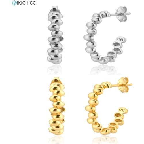 KIKICHICC 100% 925 Sterling Silver Gold Irregular 12.5mm Beads Hoops Piercing Rock Punk Clips Wedding Gift Fashion Fine Jewelry