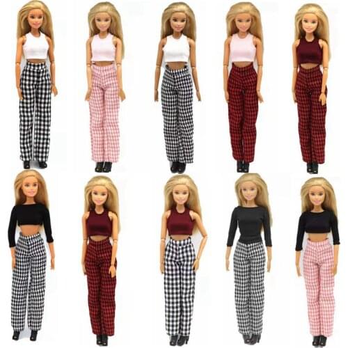 11.5" Houndstooth Plaid High Waist Pants 1/6 BJD Clothes for Barbie Doll Trousers Princess Outfit Kids Dollhouse Accessories Toy
