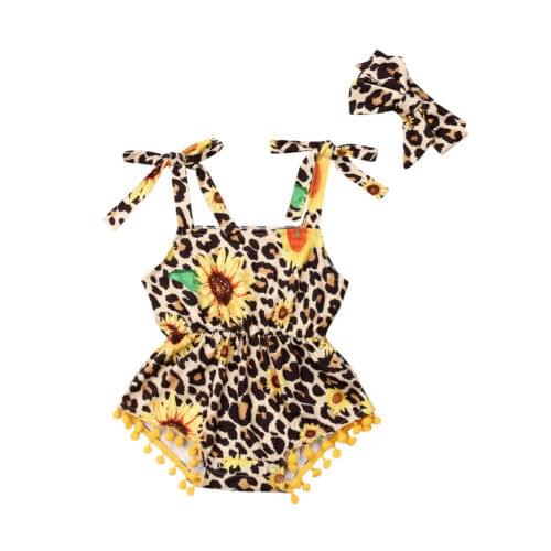 Newborn Baby Girls Leopard Sleevless Romper Jumpsuit Clothes Outfits Sunsuit