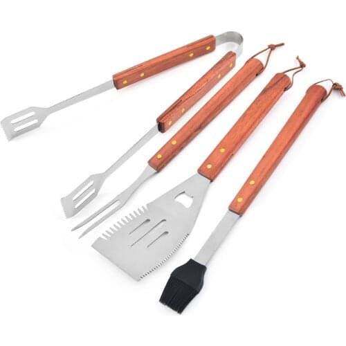 4PC Stainless Steel Barbecue Tool Set Frying Shovel Set Barbecue Outdoor Camping Barbecue Shovel Picnic BBQ Accessories