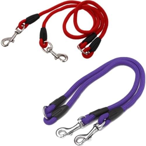 HOT-Nylon Duplex Double Coupler Twin Lead Two Way Two Pet Dogs Walking Leash Safety, Purple
