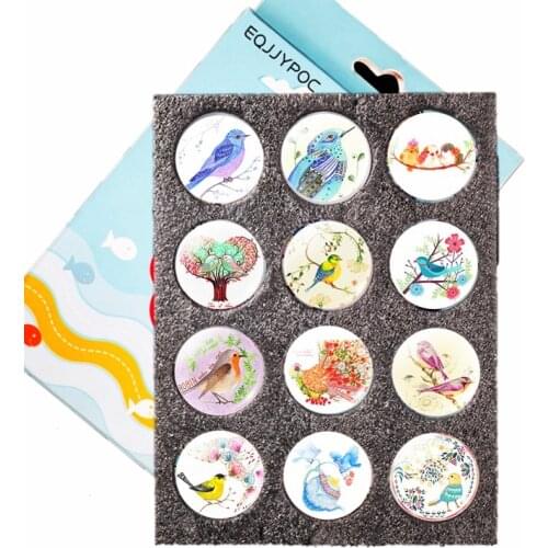 Animals Mini Fridge Magnet Set Cartoon Bird Cat Elk Butterfly Horse 30mm Glass Dome Magnetic Refrigerator Sticker for Home Decor