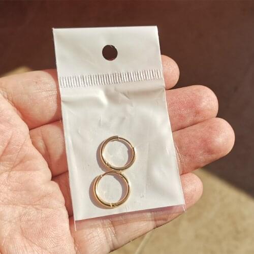 Gold Color Size Small 13mm Circular Hoop Earrings Ear Loop Smooth Ring 316 Stainless Steel Jewelry IP Plating Anti Allergy