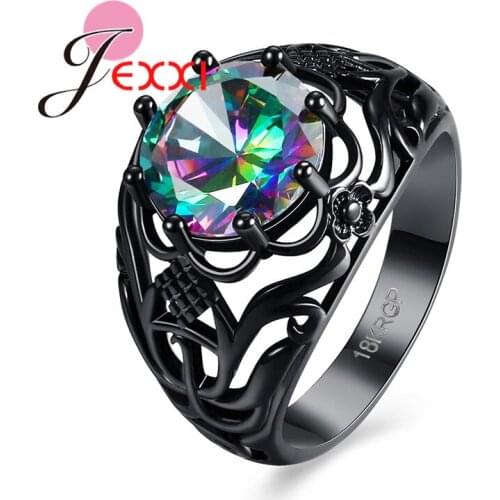 Fashion Classic Black Gold Color Mystic Rainbow Fire Stone Rings Womens Rings Black Gun Color Nice Gold Filled Ring