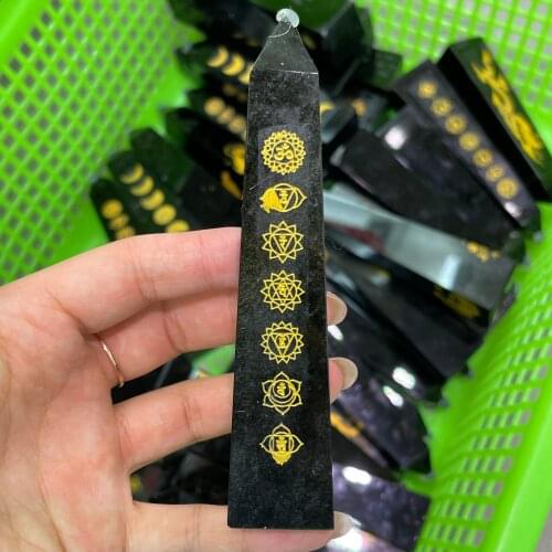 Natural Obsidian Crystal Point Wand Healing Customized Totem Gold Logo Energy Ore Mineral Crafts