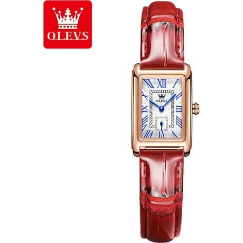 OLEVS New Womens Retro Romance Square Independent Quartz Watches Fashion Casual High Quality Breathable Leather Strap 6625
