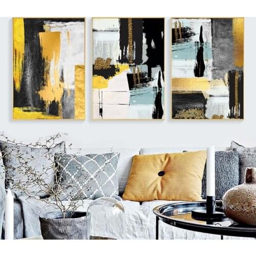 Nordic Wall Poster Yellow Black Art painting Abstract Canvas Print Colorful Block Canvas Painting Pictures Living Room Decor
