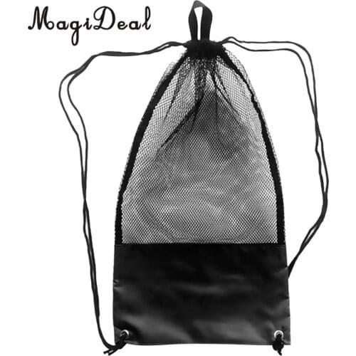 MagiDeal Adjustable Mesh Drawstring Bag for Snorkeling Scuba Diving Fins Goggles Mask Black Beach Sea Kayaking Surfing Equipment