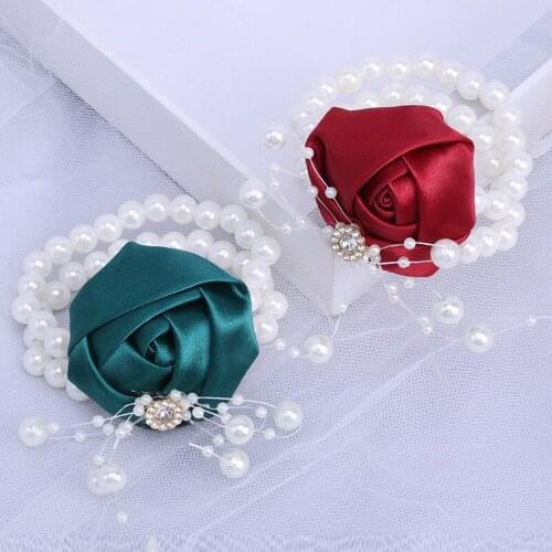 Promotional Ladies Wristband Bride Bridesmaid Wrist Flower Rhinestone Pearl Handmade Elastic Bracelet Party Wedding Props SW056