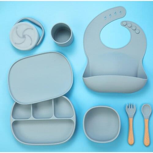 7pcs/Set Silicone Baby Feeding Bowl Tableware Waterproof Spoon Non-Slip Food Grade Silicone Dishes for Baby Bowl Baby Plate