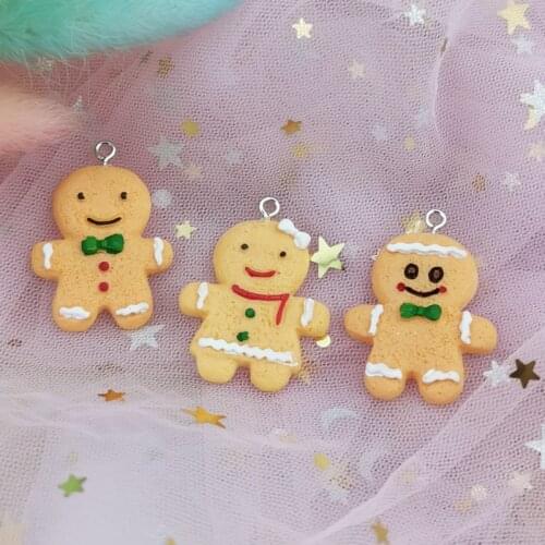 MuhNa 10pcs Cute Gingerbread Cookie Resin Charms Children Cake Food Pendants DIY Craft for Earring Key Chains Jewelry Making